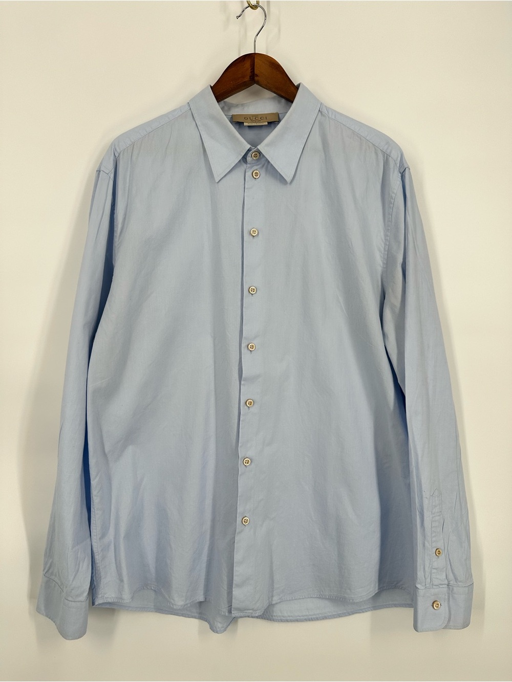 GUCCI French Cuff Vintage Pointed Collar Uniform Staff Dress Shirt Light Blue